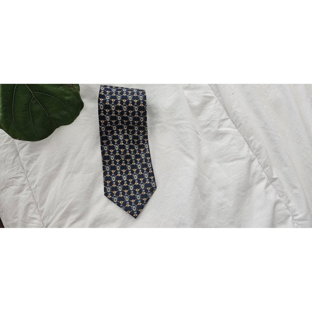 Guinness Made in Italy 100% silk COMO tie blue gold‎ geometric design